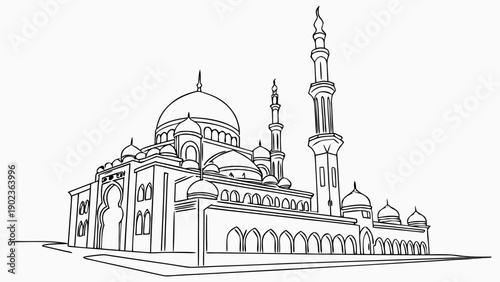Majestic mosque with domes and minarets standing tall