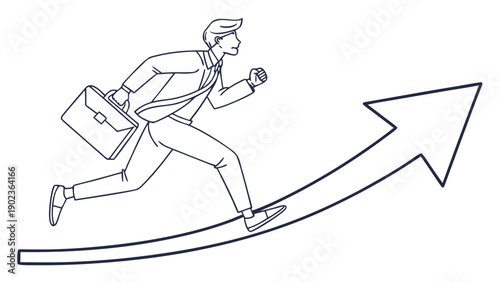 Businessman running up arrow, symbolizing career growth and success