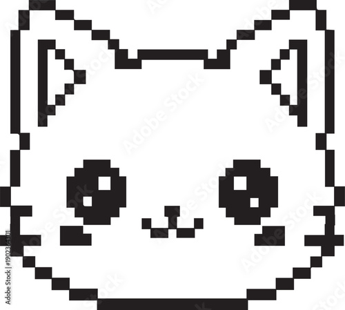 Pixel Cat Face Icon Black and White