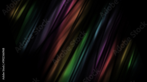 Abstract dark background with vibrant holographic light streaks and iridescent gradients. Neon rainbow reflections, soft glow, grain texture, modern futuristic. Posters, banners, album covers, headers
