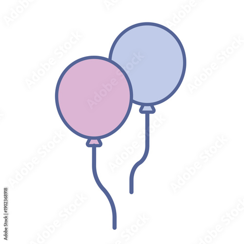 パステルカラーの2つの風船 装飾用シンプルイラスト
