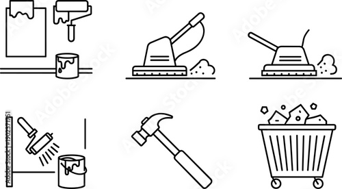 Home Renovation and Construction Tools Icon Set, Flat Line Vector Illustration, Maintenance Services