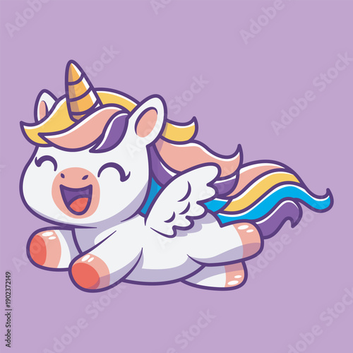 Cute Happy Flying Unicorn Illustration