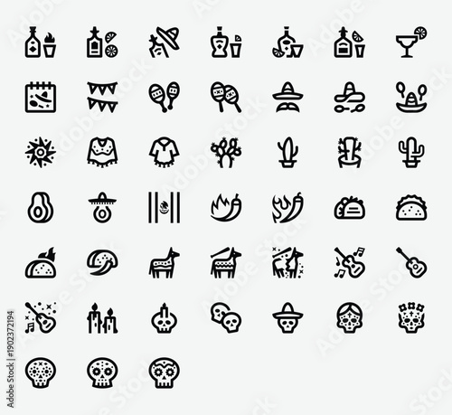Cinco de Mayo Fiesta Line Icon Set
