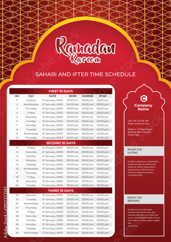 Ramadan Kareem Hijri Calendar Template Design with Crescent Moon Illustration 