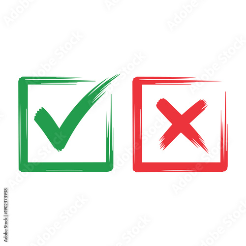 Green checkmark and red cross symbols in square borders for comparison