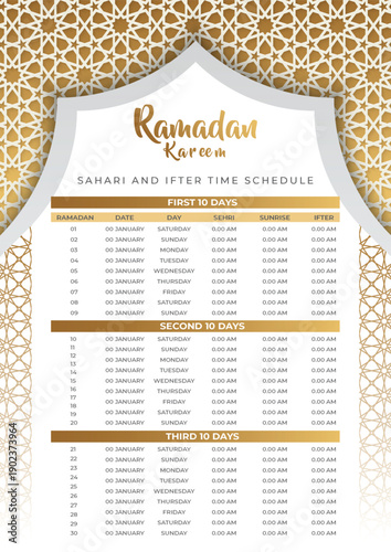 Ramadan calendar schedule. Posters or banners for prayer, fasting and breaking the fast. Ramadan holy month calendar schedule. Posters or banners for prayer, fasting and breaking the fast. 