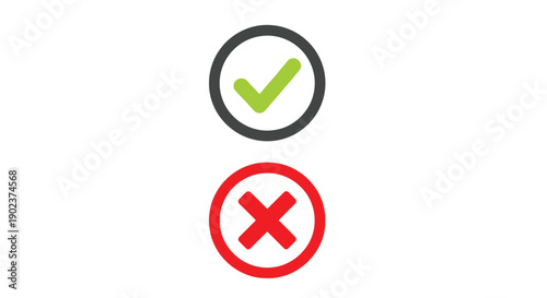 Simple graphic display showing a green checkmark symbol above a red cross symbol representing choices
