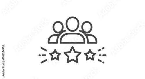 Simple outline icon representing a successful team achievement or highly rated customer group receiving recognition and positive feedback elements