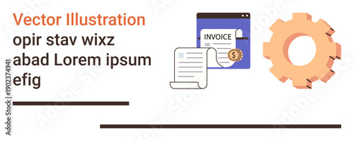 Financial management, invoicing, payment processing, business operations, economy, technology. Image shows an invoice, document coin and gear. Financial management and invoicing concept