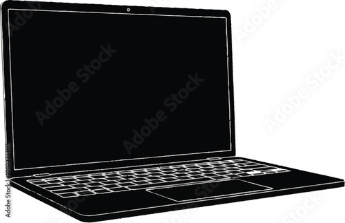 Laptop silhouette icon isolated on checkered background, computer for work and study, modern technology and communication