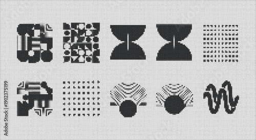 Black and white halftone dot patterns abstract shapes and forms dots