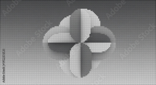 Black and white halftone dots forming abstract floral shapes and cloud patterns