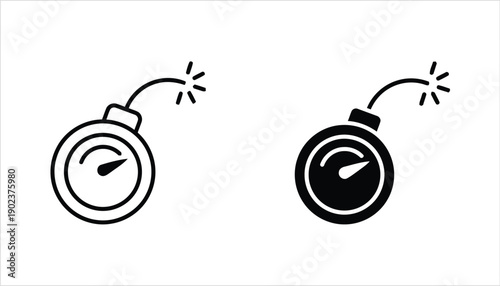 Bomb timer icons outline and filled for urgency and explosion concepts