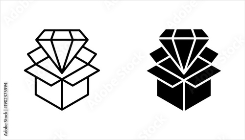Box with a diamond on top and outlined and solid versions