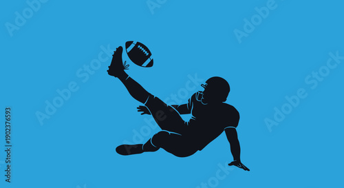 American Football Player Silhouette Kicking Ball, Action Pose, Minimalist Graphic