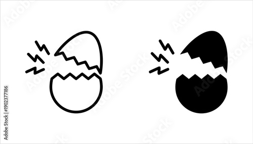 Broken egg with lightning strike icon showing hatching with force outline and filled