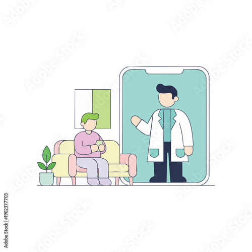Online Doctor Consultation Flat Vector Illustration, Telemedicine Video Call Healthcare Concept