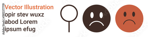 Emotional analysis, mental health, feedback, mood tracking, sentiment evaluation, behavioral study. Sad face and magnifying glass symbol. Emotional analysis and mental health concept