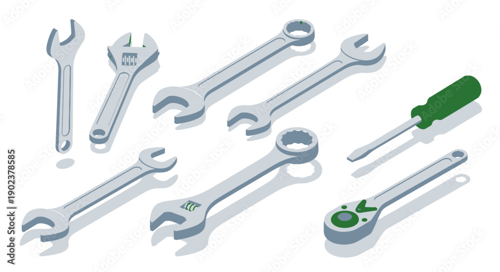 Naklejka premium Set of wrenches and screwdrivers for repair and maintenance work.