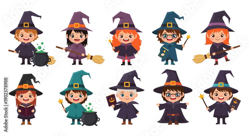 Collection of cartoon witches in various poses and costumes.