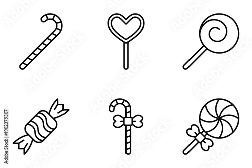 Christmas and holiday sweets linear icons collection set