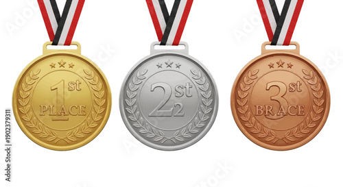 Three medals for first second and third place winners.