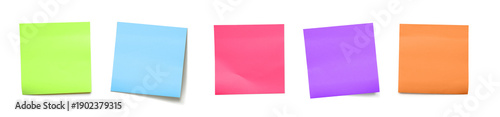 Colorful Sticky Notes in Neon Colors Arranged in Row on transparent Background