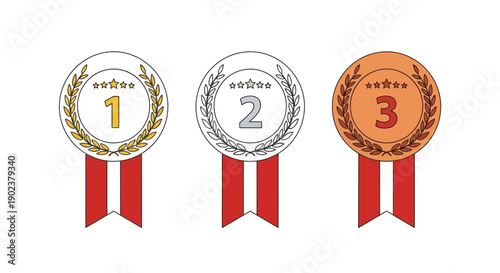 Three rosettes or medals with ribbons for first second and third place.