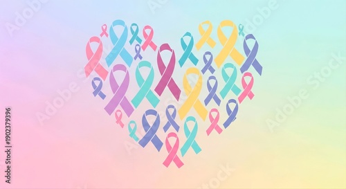 Pastel Cancer Awareness Ribbons Creating a Symbolic Heart