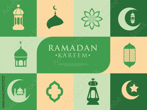 Canvastavla Ramadan Kareem Islamic Symbols Flat Design Greeting Card Background
