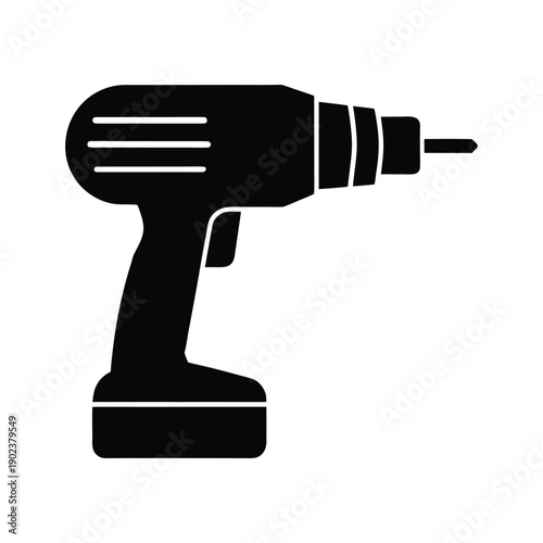 Electric drill. Carpentry workshop tools silhouette vector.