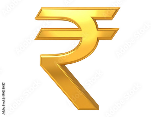  Golden Indian Rupee Symbol with Metallic Shine, Front View, Isolated PNG