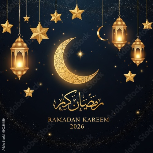 Beautiful ramadan kareem background with stars and lanterns