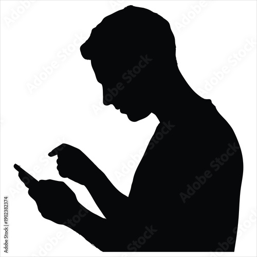 A silhouette of a man using his smartphone in a simple pose