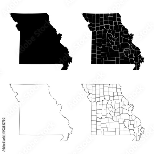 Missouri State Outline and Solid Fill Map Set.