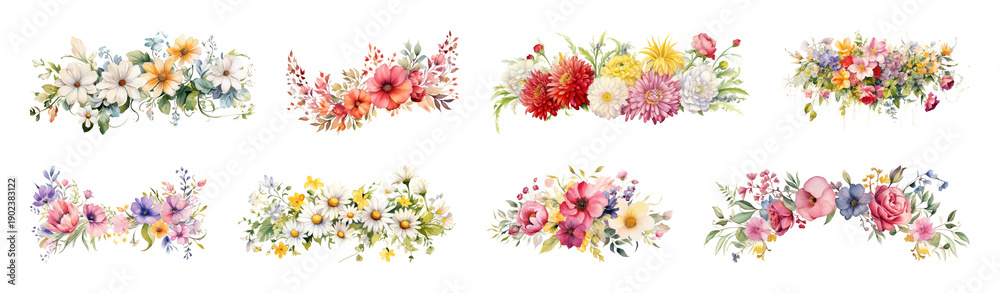Fototapeta premium PNG Colorful floral arrangements collection, transparent background