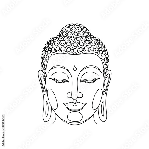 Elegant line art illustration of the enlightened one's head, conveying serenity and spiritual wisdom, ideal for honoring Buddha Purnima with peace and reflection