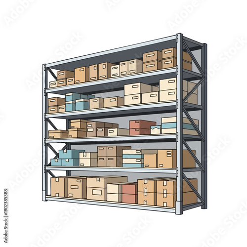 Metal Storage Shelves with Cardboard Boxes