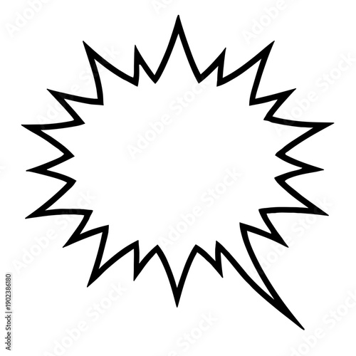 Dynamic vector comic speech bubble, black outline, spiky jagged starburst design with pointed tail. Perfect for conveying loud shouts, explosive reactions, sudden surprise
