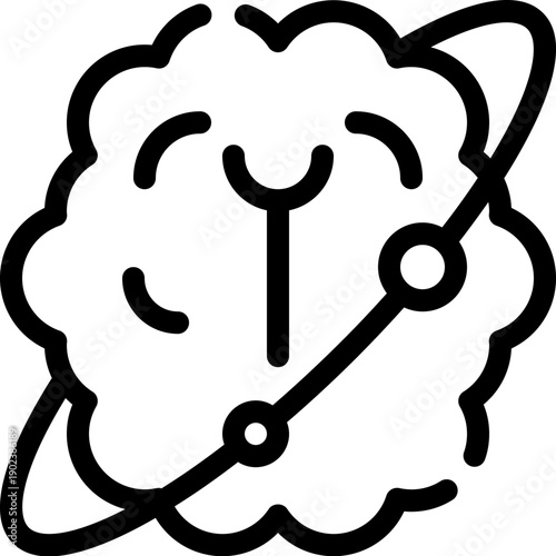 Outlined neural galaxy brain icon symbolizing artificial intelligence, space age cognitive science, futuristic neural network research and advanced digital thinking technology

