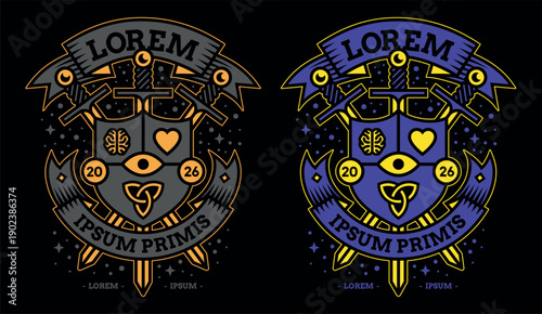 Vector Heraldic Coat of Arms Template. Royal emblem shield. Isolated and customizable Illustration. Font not included. For logo, t-shirt, clothes, poster, prints, university, college, school, badge.