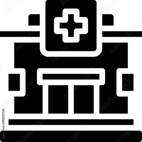 Modern hospital building icon representing healthcare facility, medical center, emergency clinic, inpatient services and comprehensive community health support

