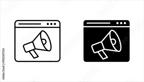 Digital marketing and online advertising icons with megaphone on computer screen