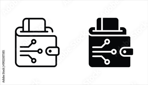 Digital wallet icon with credit card and electronic circuit design