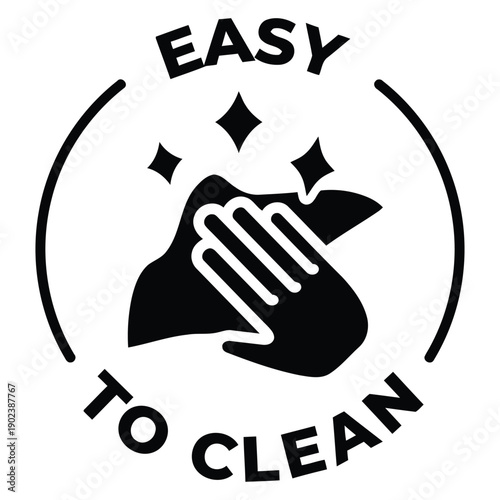 Easy to clean circular icon with hand wiping surface and sparkles