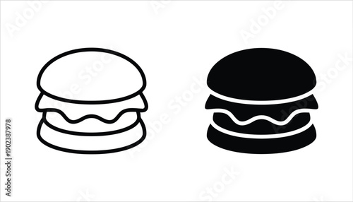 Double decker burger icon outline and solid black