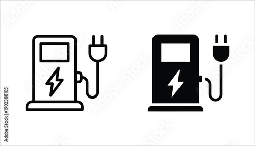 EV charger station icons with plug and cable