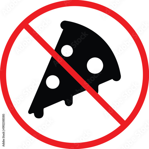 Forbidden pizza slice icon isolated on white background, no food allowed sign