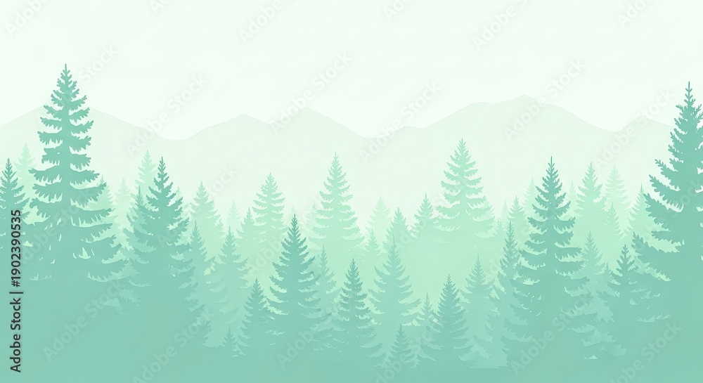 Fototapeta premium Serene Forest Background with Layered Evergreen Trees and Soft Pastel Tones